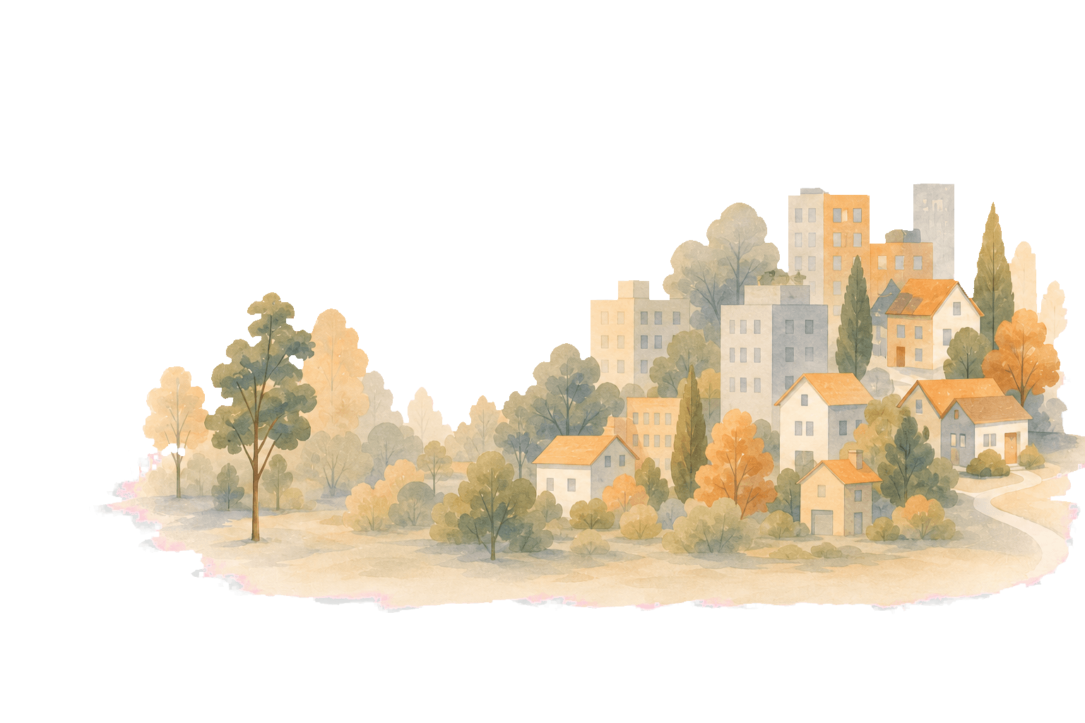 Warm illustration of a neighborhood near the patient